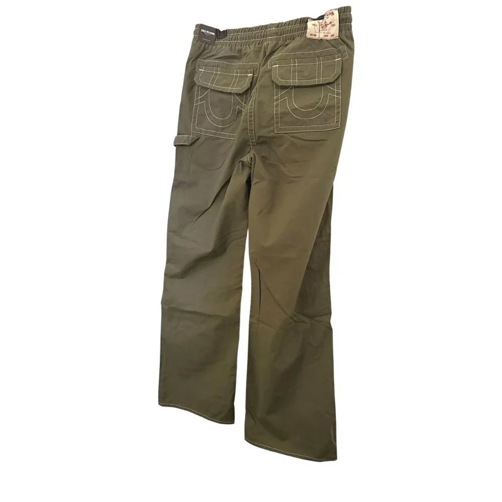True Religion Mens Green Mid Rise Pockets Twill Carpenter Vinny Pants Sz 32 New